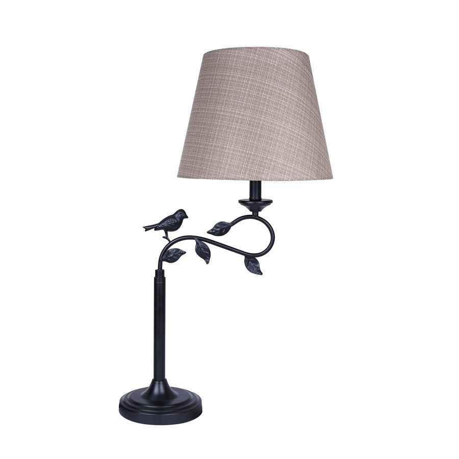 Canarm Havran 31in 1-Light Outdoor Table Lamp | Rustic Black Steel and Natural Fabric Shade | Covered Patio & Sunroom | Model IOTL687BK