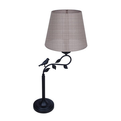 Canarm Havran 31in 1-Light Outdoor Table Lamp | Rustic Black Steel and Natural Fabric Shade | Covered Patio & Sunroom | Model IOTL687BK