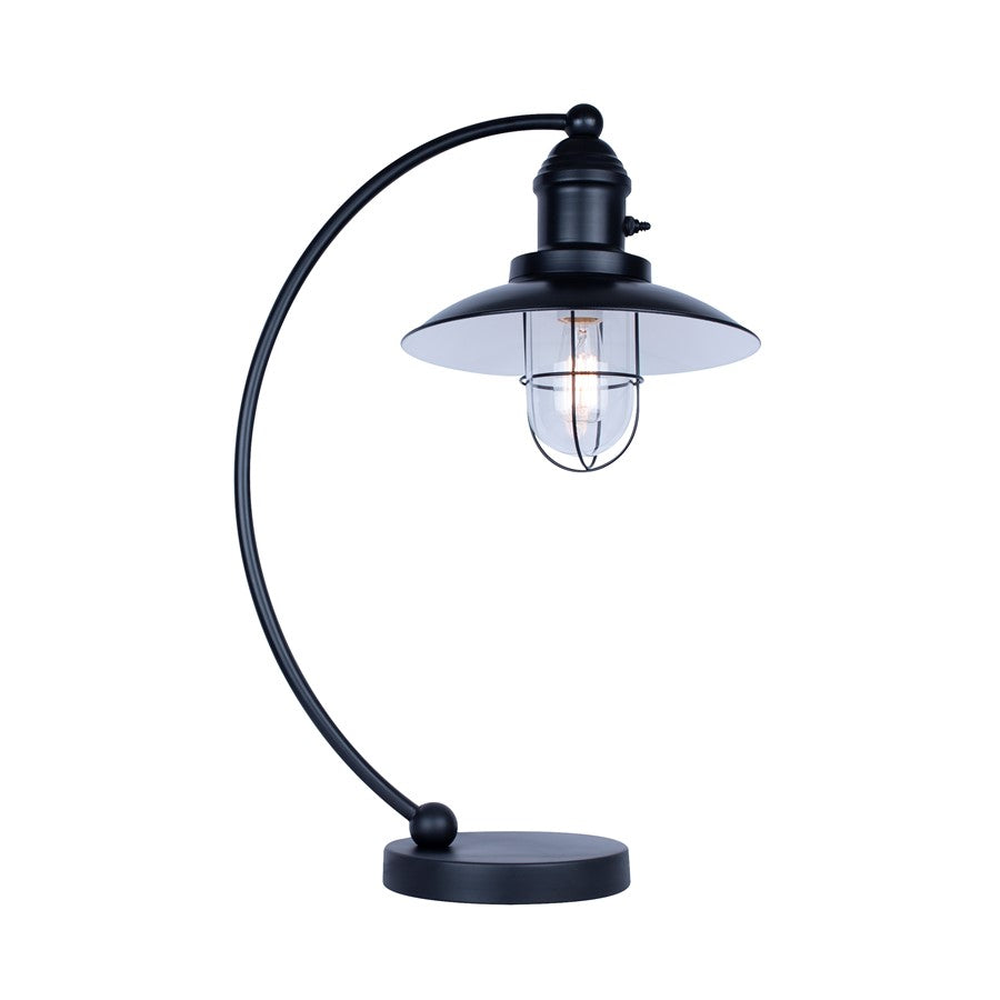 Canarm Cavea 26in 1-Light Outdoor Table Lamp | Modern Matte Black Metal and Clear Glass | Covered Patio & Deck | 17 x 11 x 26 in | Model IOTL688BK