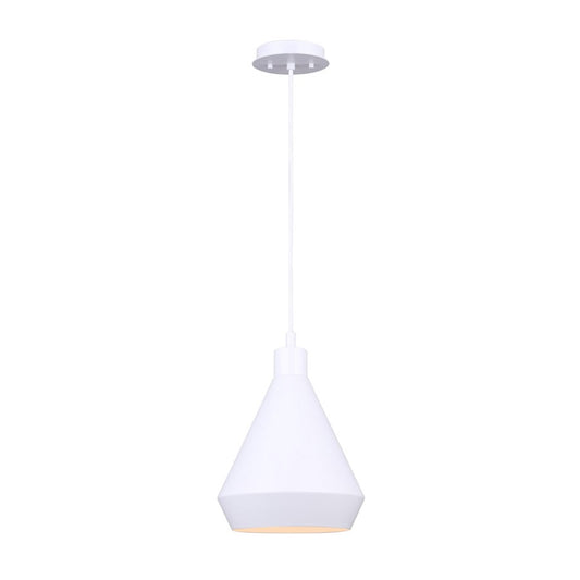 Canarm Byck 9in 1-Light Pendant | Mid-Century Matte White Metal | Kitchen Island & Dining Room | 9 x 9.5 in Shade | Model IPL1020A01WH