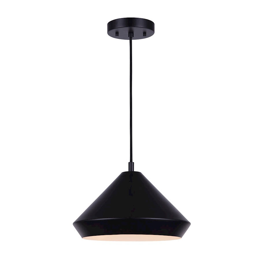 Canarm Byck 12.75in 1-Light Pendant | Mid-Century Matte Black Metal | Kitchen Island & Entryway | 12.75 x 9.5 in Shade | Model IPL1020A13BK