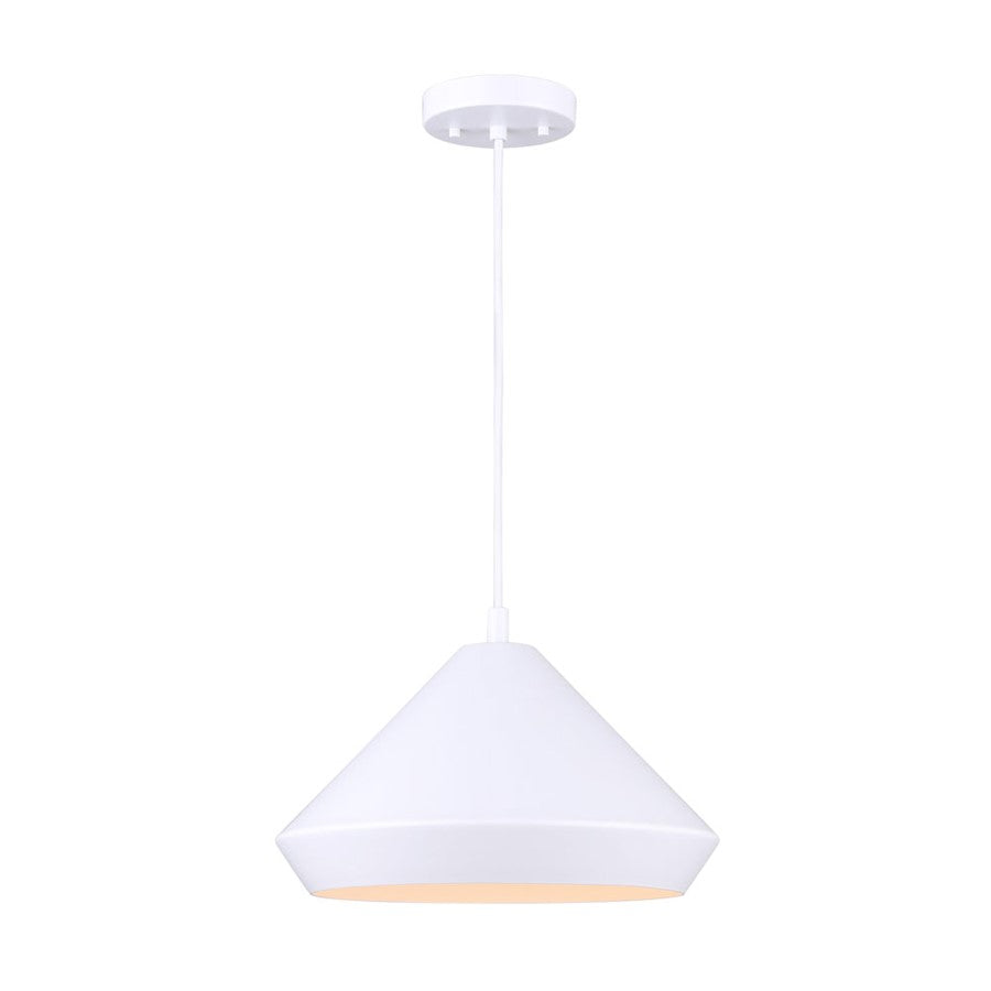 Canarm Byck 12.75in 1-Light Pendant | Mid-Century Matte White Metal | Kitchen Island & Dining Room | 12.75 x 7 in Shade | Model IPL1020A13WH