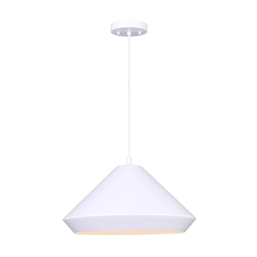 Canarm Byck 16in 1-Light Pendant | Mid-Century Matte White Metal | Kitchen Island & Dining Room | 16 x 58 in | Model IPL1020A16WH