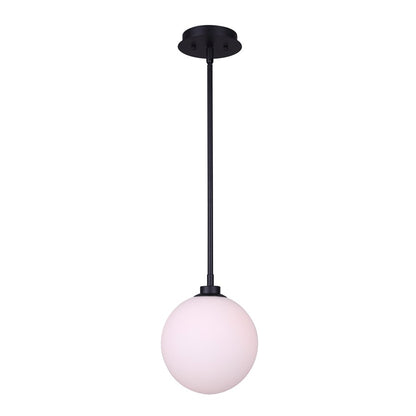 Canarm Simone 8in 1-Light Pendant | Matte Black and Opal Glass | Kitchen Island & Dining Room | 8 x 8 x 12 in | Model IPL1032A01BK