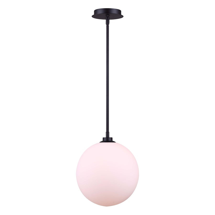 Canarm Simone 8in 1-Light Pendant | Matte Black and Opal Glass | Kitchen Island & Dining Room | 8 x 8 x 12 in | Model IPL1032A01BK