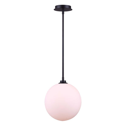Canarm Simone 8in 1-Light Pendant | Matte Black and Opal Glass | Kitchen Island & Dining Room | 8 x 8 x 12 in | Model IPL1032A01BK