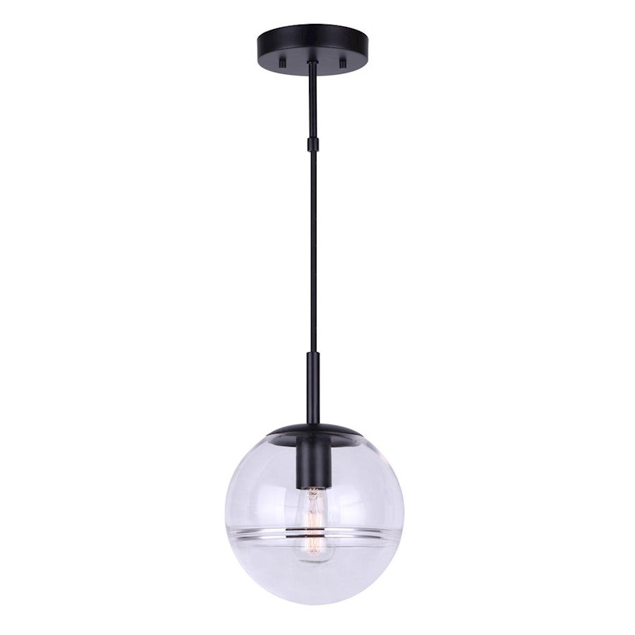 Canarm Neo 9in 1-Light Cord Pendant | Matte Black and Glass | Entryway & Bedside | 9 x 8 x 17 in | Model IPL1051A01BK