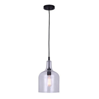 Canarm Keeva 8in 1-Light Pendant | Black Metal and Clear Glass | Kitchen Island & Dining Room | 7.62 x 16 x 62.75 in | Model IPL1059A01BK