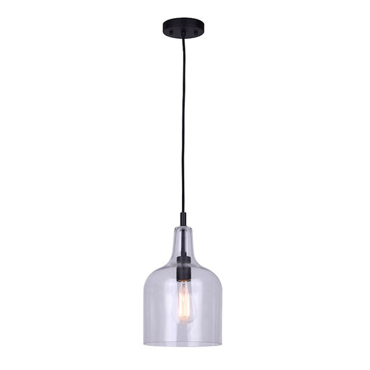 Canarm Keeva 8in 1-Light Pendant | Black Metal and Clear Glass | Kitchen Island & Dining Room | 7.62 x 16 x 62.75 in | Model IPL1059A01BK