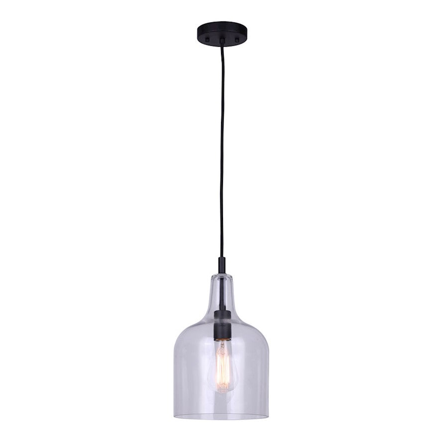 Canarm Keeva 8in 1-Light Pendant | Black Metal and Clear Glass | Kitchen Island & Dining Room | 7.62 x 16 x 62.75 in | Model IPL1059A01BK