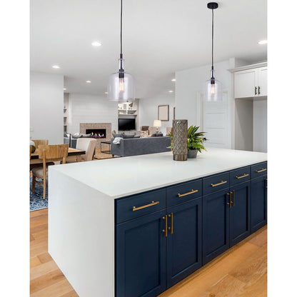 Canarm Keeva 8in 1-Light Pendant | Black Metal and Clear Glass | Kitchen Island & Dining Room | 7.62 x 16 x 62.75 in | Model IPL1059A01BK