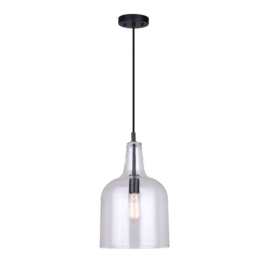 Canarm Keeva 10in 1-Light Pendant | Matte Black and Clear Glass | Kitchen Island & Dining Room | 19.25-66.25 in H | Model IPL1059A01BK10