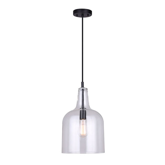 Canarm Keeva 10in 1-Light Pendant | Matte Black and Clear Glass | Kitchen Island & Dining Room | 19.25-66.25 in H | Model IPL1059A01BK10