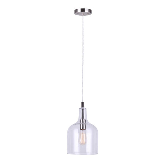Canarm Keeva 8in 1-Light Pendant | Brushed Nickel and Clear Glass | Kitchen Island & Dining Room | 16-62.75 in H | Model IPL1059A01BN