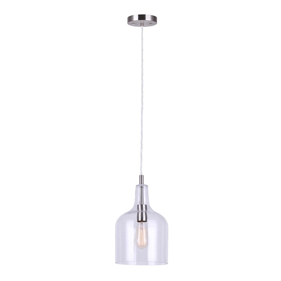Canarm Keeva 8in 1-Light Pendant | Brushed Nickel and Clear Glass | Kitchen Island & Dining Room | 16-62.75 in H | Model IPL1059A01BN