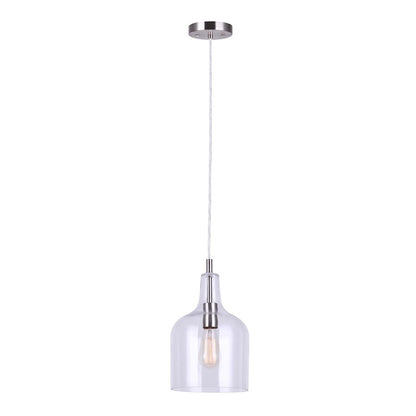 Canarm Keeva 8in 1-Light Pendant | Brushed Nickel and Clear Glass | Kitchen Island & Dining Room | 16-62.75 in H | Model IPL1059A01BN