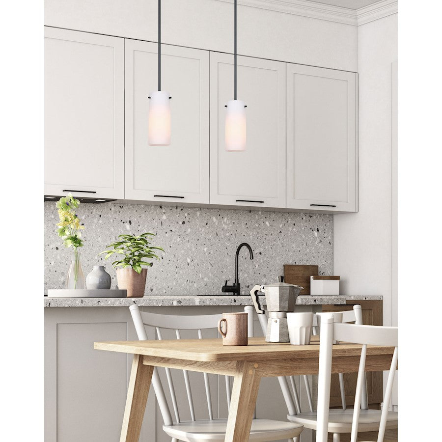 Canarm Lander 5in 1-Light Pendant | Matte Black and Opal Glass | Kitchen Island & Dining Room | 16.5-58.5 in H | Model IPL1063A01BK