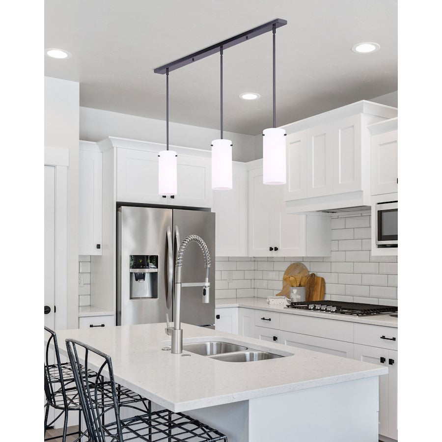 Canarm Lander 30in 3-Light Pendant | Matte Black and Opal Glass | Kitchen Island & Dining Room | 30 x 5 x 16-58 in | Model IPL1063A03BK