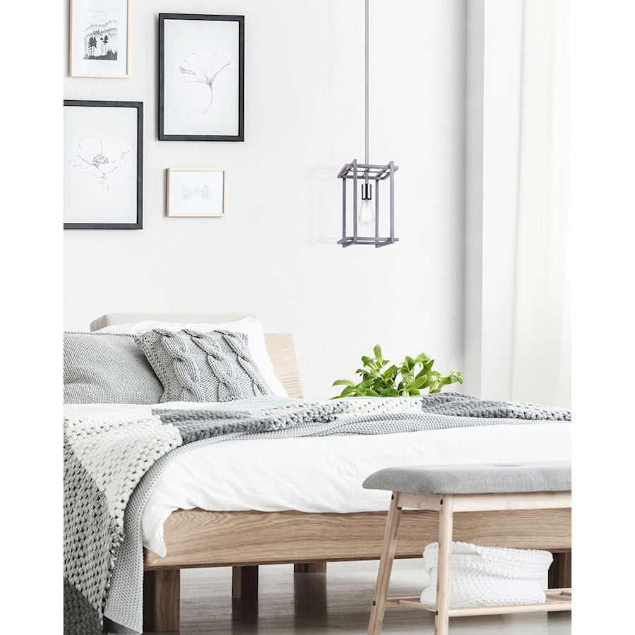Canarm Carli 8in 1-Light Pendant | Industrial Brushed Nickel and Brushed Dark Grey Metal | Kitchen Island & Dining Room | Model IPL1066A01BNB