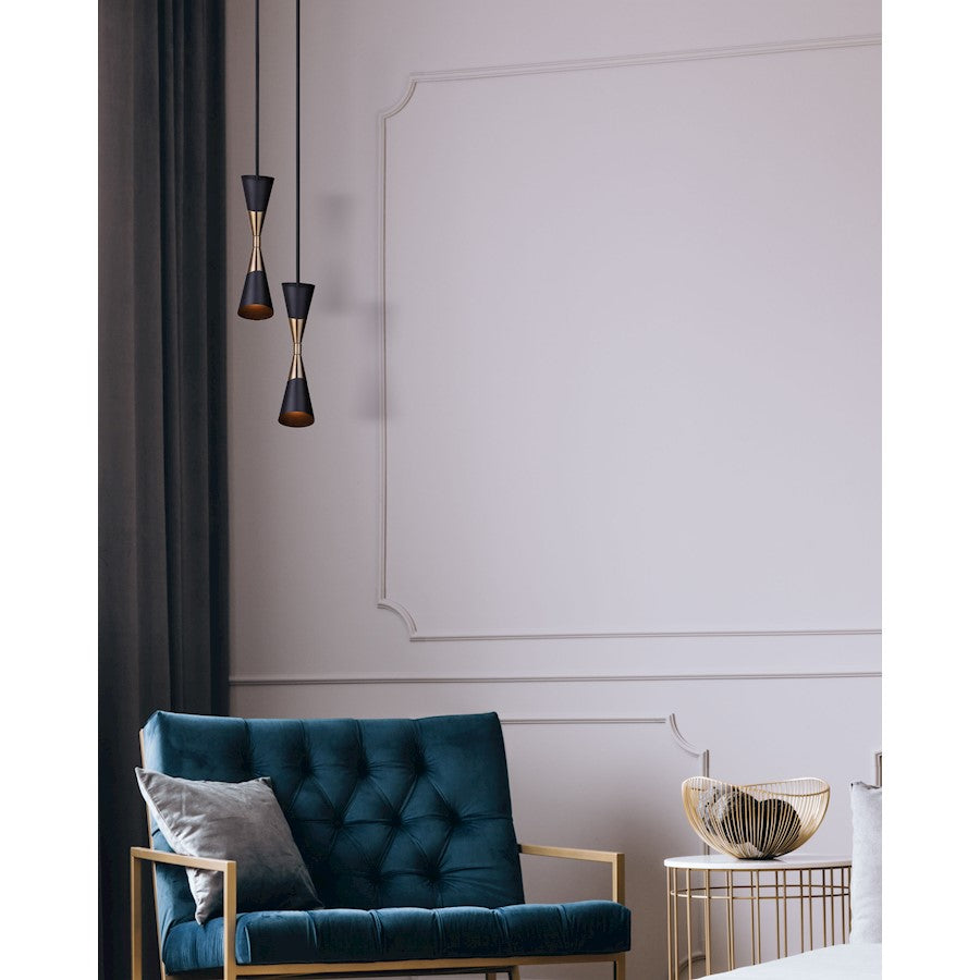 Canarm Emlen 5in 1-Light Pendant | Mid-Century Matte Black and Gold Metal | Kitchen Island & Dining Room | 5 x 26 in | Model IPL1073A01BKG