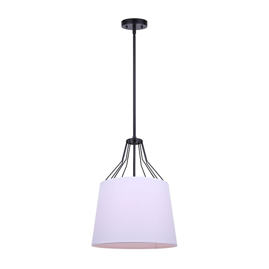 Canarm Anton 13in 1-Light Pendant | Transitional Matte Black and White Fabric Shade | Kitchen Island & Entryway | 13 x 20 in | Model IPL1075A01BK