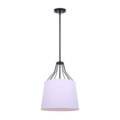 Canarm Anton 13in 1-Light Pendant | Transitional Matte Black and White Fabric Shade | Kitchen Island & Entryway | 13 x 20 in | Model IPL1075A01BK
