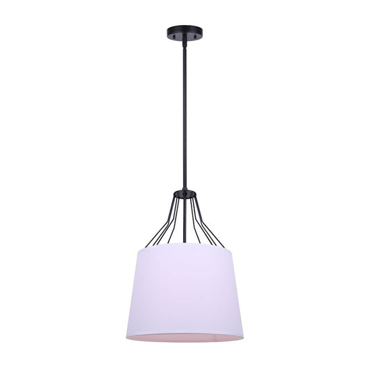 Canarm Anton 13in 1-Light Pendant | Transitional Matte Black and White Fabric Shade | Kitchen Island & Entryway | 13 x 20 in | Model IPL1075A01BK