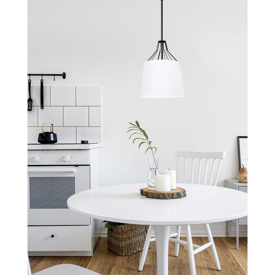 Canarm Anton 13in 1-Light Pendant | Transitional Matte Black and White Fabric Shade | Kitchen Island & Entryway | 13 x 20 in | Model IPL1075A01BK