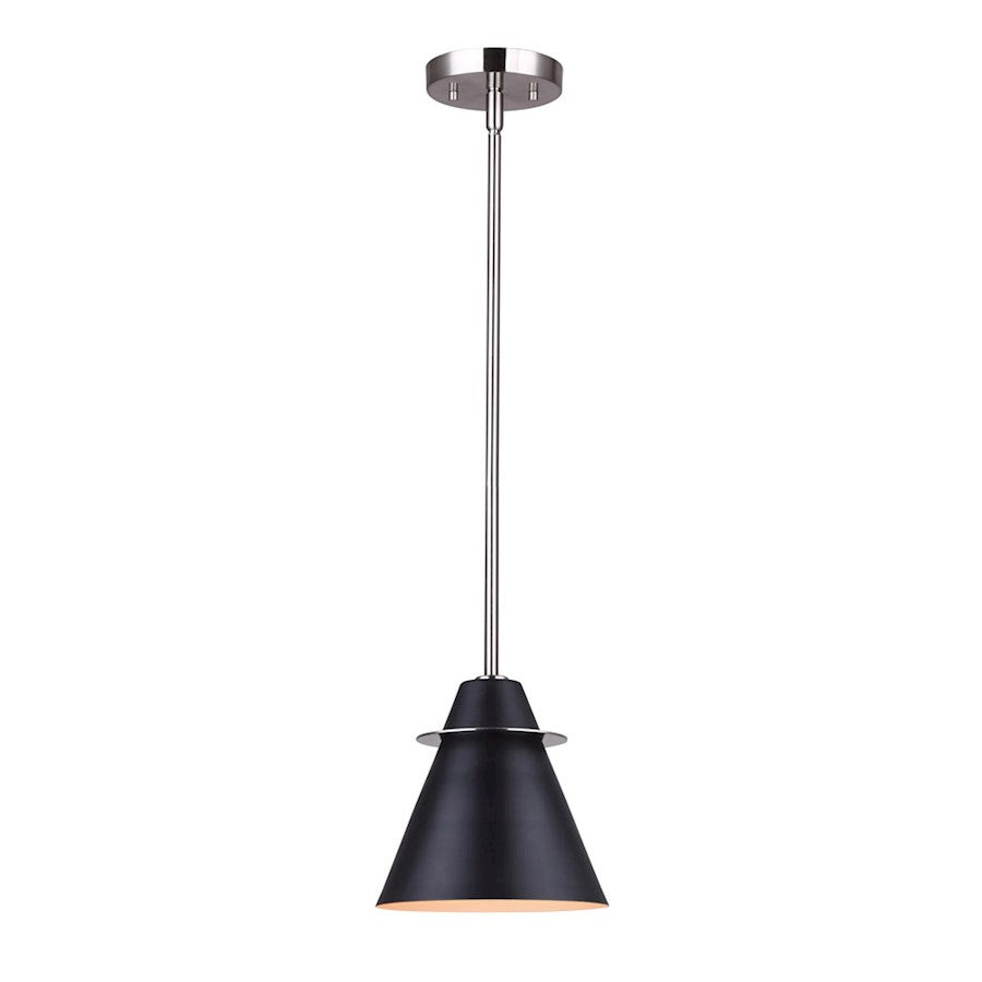 Canarm Talia 7in 1-Light Pendant | Modern Brushed Nickel and Matte Black Metal Shade | Kitchen Island & Dining Room | 7 x 57 in | Model IPL1076A01BKN