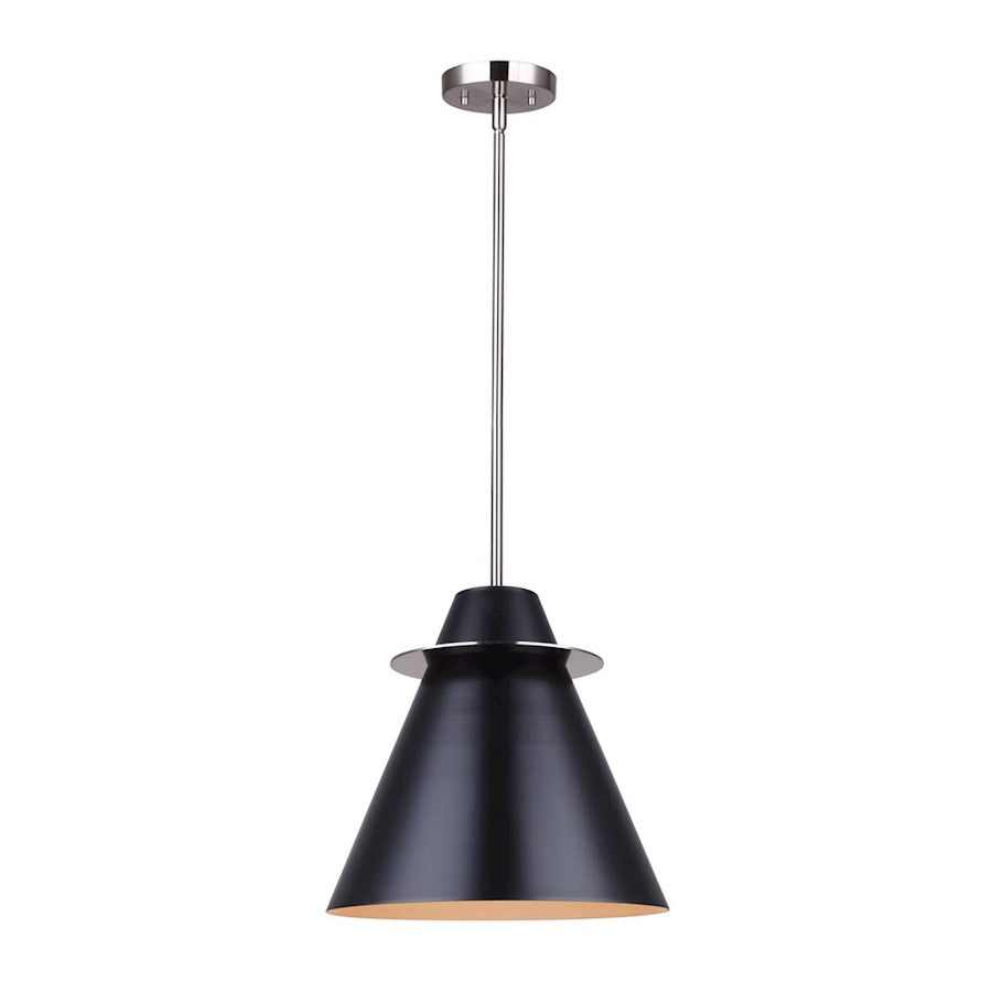 Canarm Talia 12in 1-Light Pendant | Modern Brushed Nickel and Matte Black Metal Shade | Kitchen Island & Dining Room | Model IPL1076A01BKN12