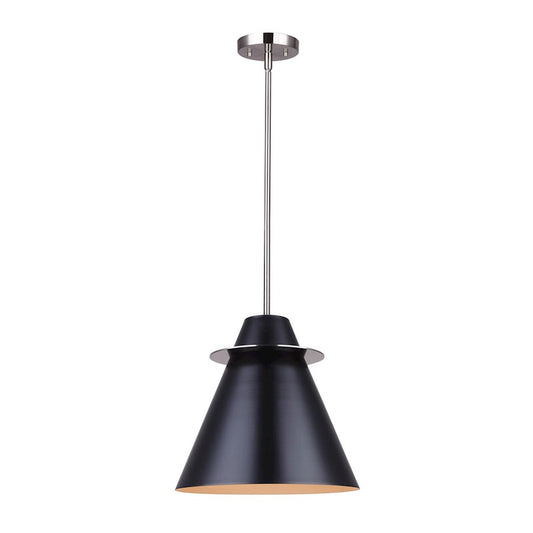 Canarm Talia 12in 1-Light Pendant | Modern Brushed Nickel and Matte Black Metal Shade | Kitchen Island & Dining Room | Model IPL1076A01BKN12