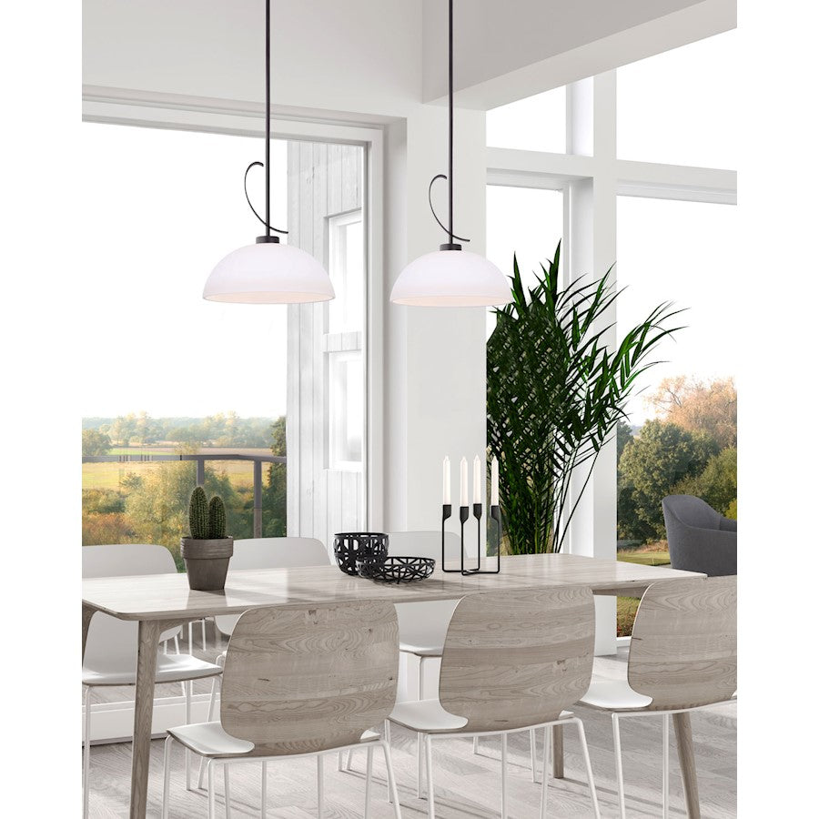 Canarm Mack 16in 1-Light Pendant | Matte Black Metal and Opal Glass | Entryway & Kitchen | 16.5-64.5 x 12.75 in | Model IPL1077A01BK