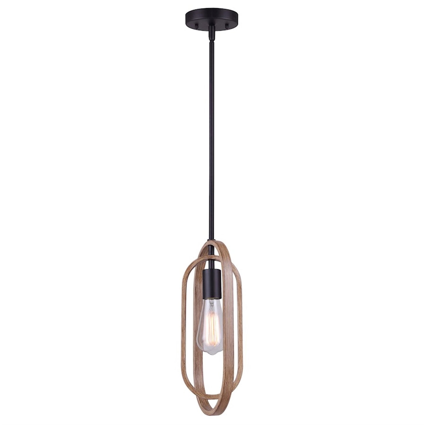 Canarm Dilan 7in 1-Light Pendant | Industrial Matte Black and Brushed Brown Wood | Kitchen Island & Dining Room | Model IPL1078A01BKB