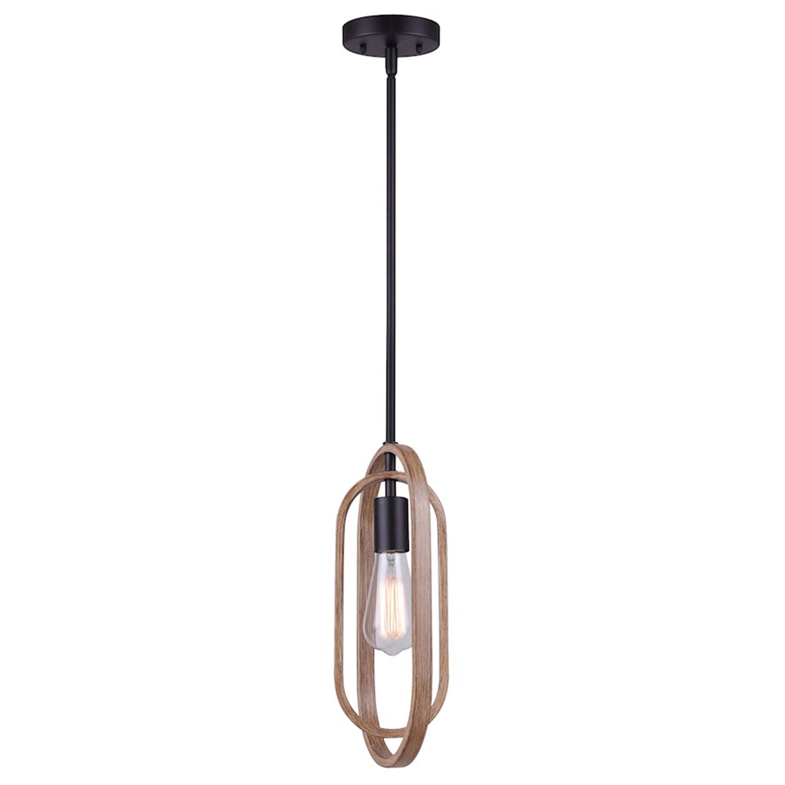 Canarm Dilan 7in 1-Light Pendant | Industrial Matte Black and Brushed Brown Wood | Kitchen Island & Dining Room | Model IPL1078A01BKB