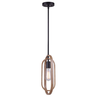 Canarm Dilan 7in 1-Light Pendant | Industrial Matte Black and Brushed Brown Wood | Kitchen Island & Dining Room | Model IPL1078A01BKB