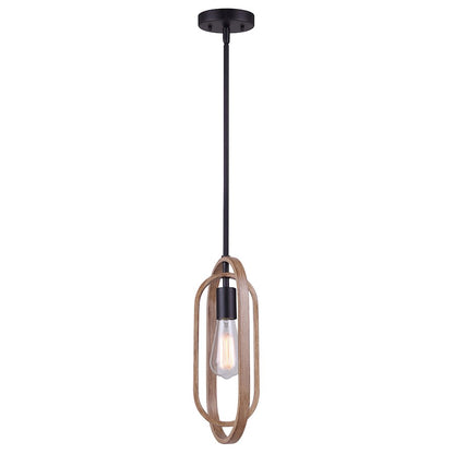 Canarm Dilan 7in 1-Light Pendant | Industrial Matte Black and Brushed Brown Wood | Kitchen Island & Dining Room | Model IPL1078A01BKB