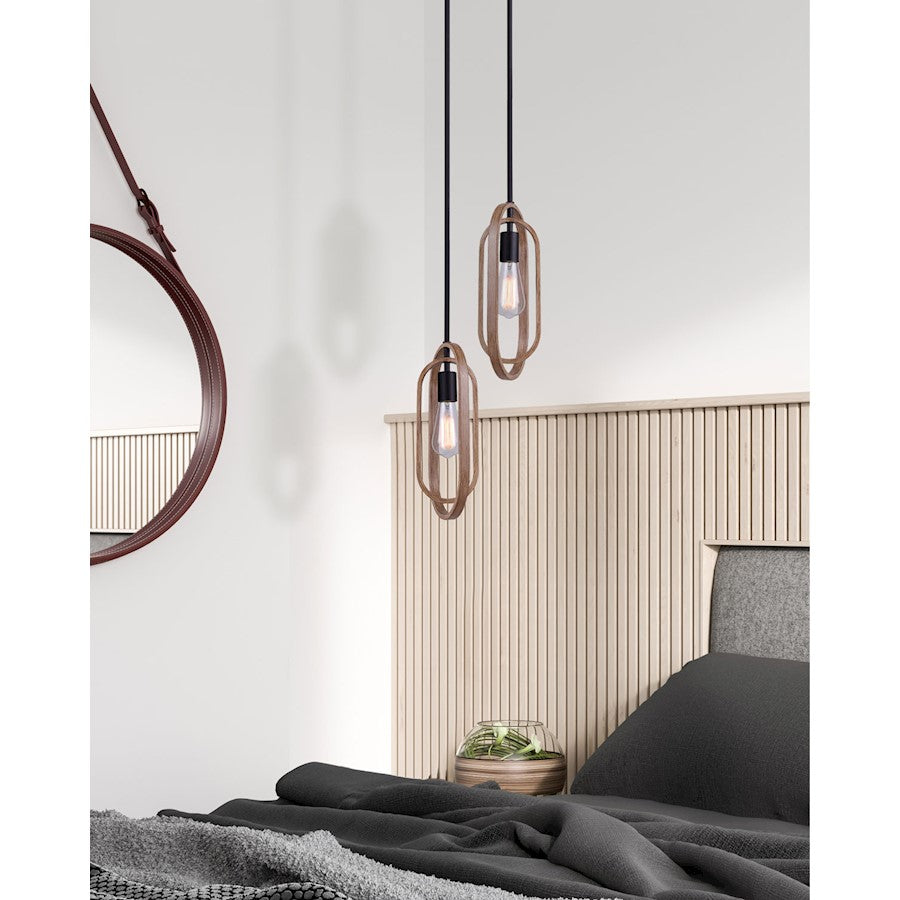 Canarm Dilan 7in 1-Light Pendant | Industrial Matte Black and Brushed Brown Wood | Kitchen Island & Dining Room | Model IPL1078A01BKB