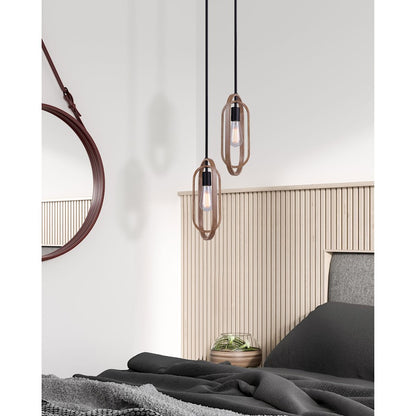 Canarm Dilan 7in 1-Light Pendant | Industrial Matte Black and Brushed Brown Wood | Kitchen Island & Dining Room | Model IPL1078A01BKB