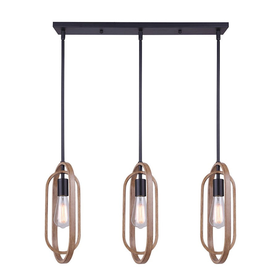 Canarm Dilan 31in 3-Light Pendant | Industrial Matte Black and Brushed Brown Wood | Kitchen Island & Dining Room | Model IPL1078A03BKB