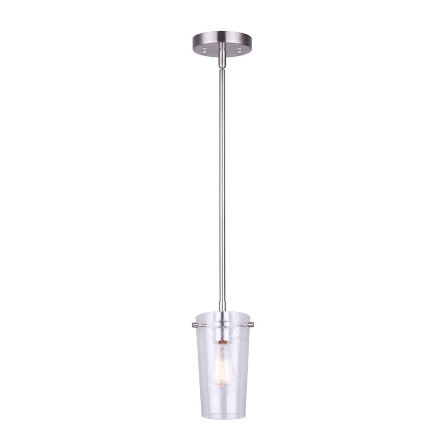 Canarm Vivien 1-Light Pendant | Brushed Nickel and Seeded Glass | Kitchen Island & Dining Room | 5 x 11 in | Model IPL1080A01BN
