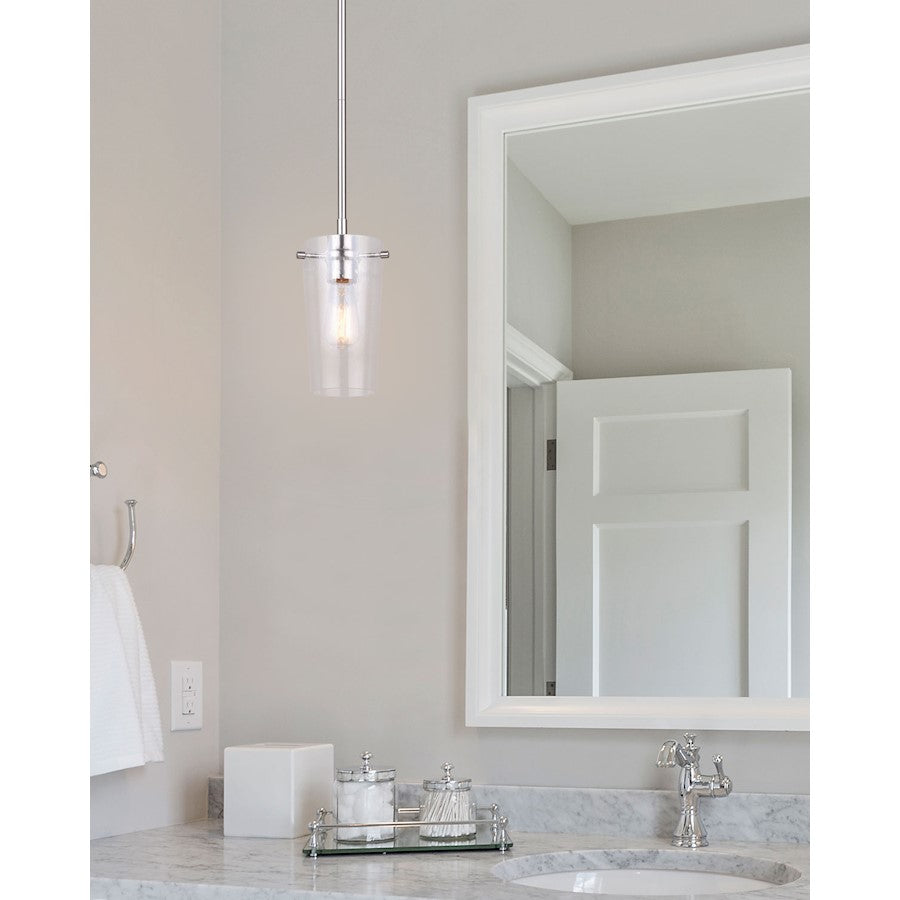 Canarm Vivien 1-Light Pendant | Brushed Nickel and Seeded Glass | Kitchen Island & Dining Room | 5 x 11 in | Model IPL1080A01BN