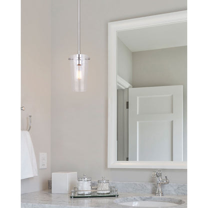 Canarm Vivien 1-Light Pendant | Brushed Nickel and Seeded Glass | Kitchen Island & Dining Room | 5 x 11 in | Model IPL1080A01BN