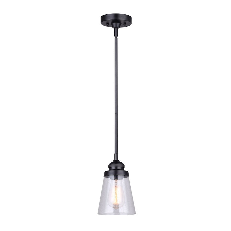 Canarm Declan 5in 1-Light Pendant | Industrial Matte Black and Seeded Glass | Kitchen Island & Dining Room | 5 x 5 x 60 in | Model IPL1097A01BK