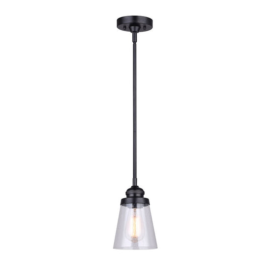 Canarm Declan 5in 1-Light Pendant | Industrial Matte Black and Seeded Glass | Kitchen Island & Dining Room | 5 x 5 x 60 in | Model IPL1097A01BK