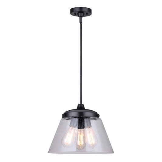 Canarm Declan 13in 3-Light Pendant | Industrial Matte Black and Seeded Glass | Kitchen Island & Dining Room | 13 x 13 x 61 in | Model IPL1097A03BK13