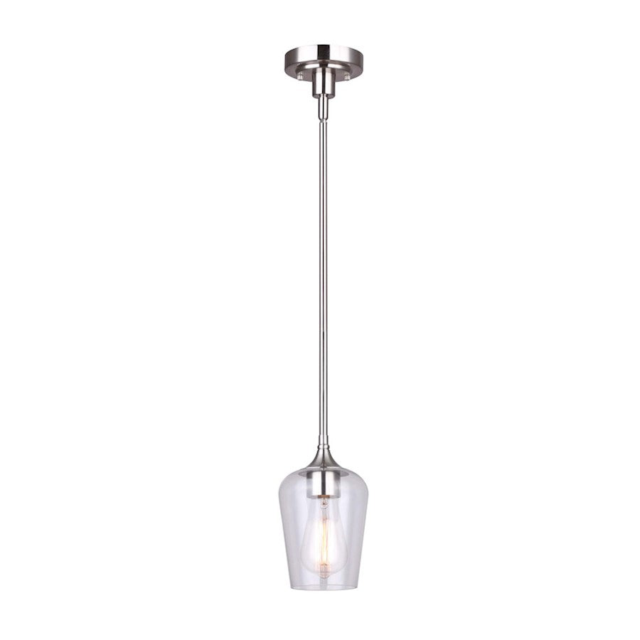 Canarm Conall 5in 1-Light Pendant | Brushed Nickel and Clear Glass | Kitchen Island & Dining Room | 5 x 12-60 in | Model IPL1102A01BN