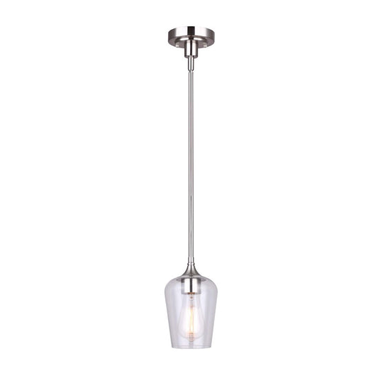 Canarm Conall 5in 1-Light Pendant | Brushed Nickel and Clear Glass | Kitchen Island & Dining Room | 5 x 12-60 in | Model IPL1102A01BN