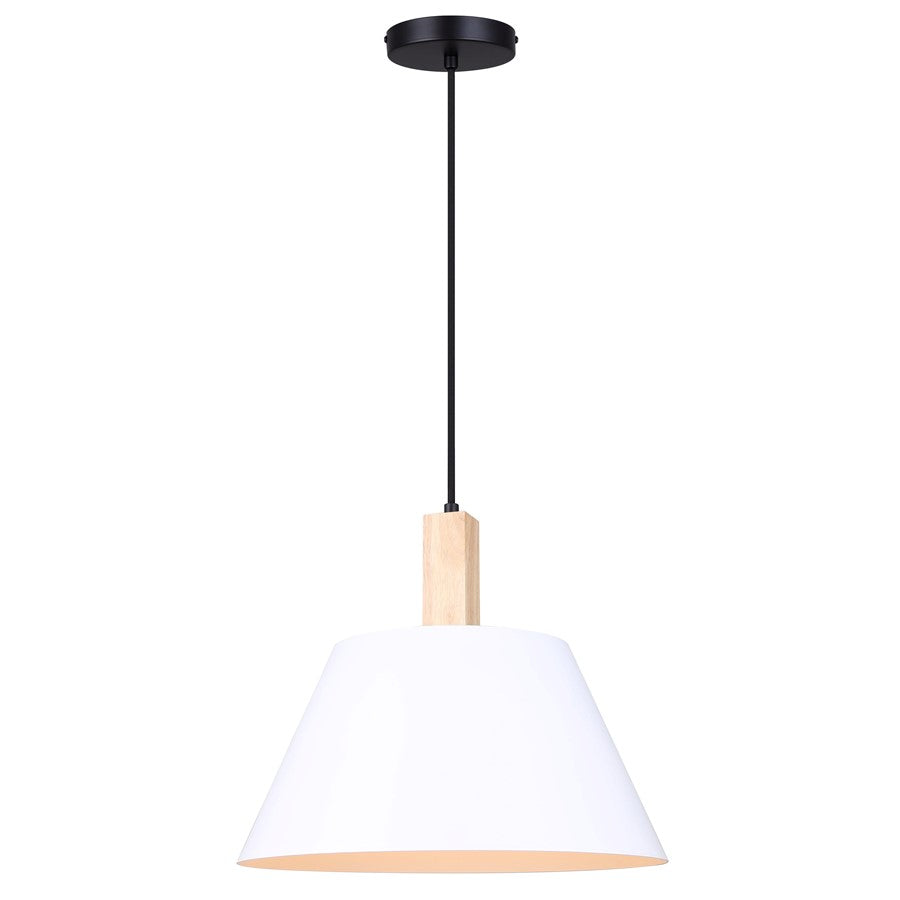 Canarm Harlyn 14.5in 1-Light Pendant | Matte Black, White & Real Wood Metal | Kitchen Island & Dining Room | Model IPL1124A01BWW