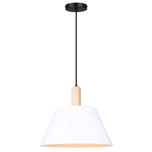 Canarm Harlyn 14.5in 1-Light Pendant | Matte Black, White & Real Wood Metal | Kitchen Island & Dining Room | Model IPL1124A01BWW