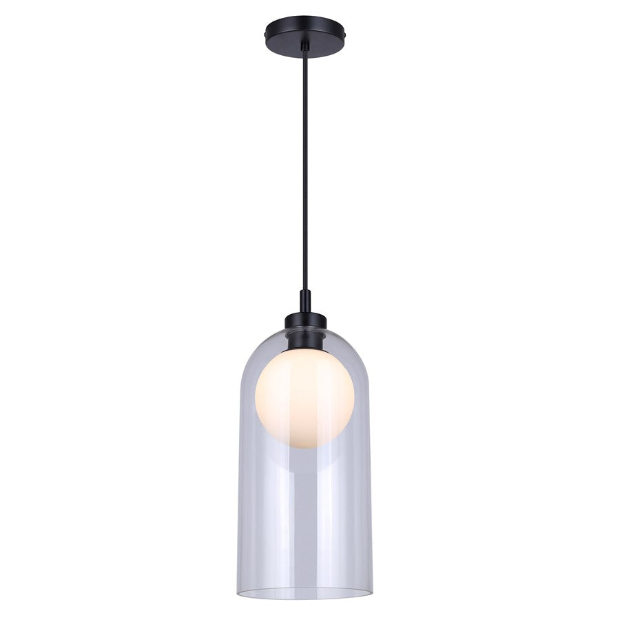 Canarm Pelia 7in 1-Light Pendant | Black Glass | Kitchen Island & Dining Room | 7 x 7 x 18.5 in, Adjustable | Model IPL1142A01BK